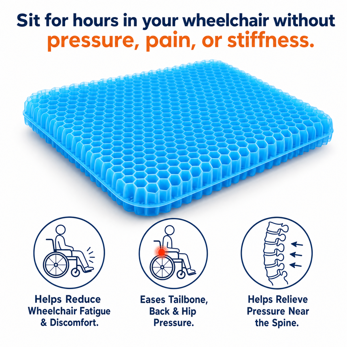 GridRelief™ Honeycomb 100% Gel Wheelchair Cushion